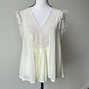 Love Sam Pale Yellow Lace Sheer Blouse Top